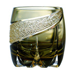 Handcrafted Edo Kiriko Obsidian Lightning whisky glass, Japanese cut crystal tumbler by Viko