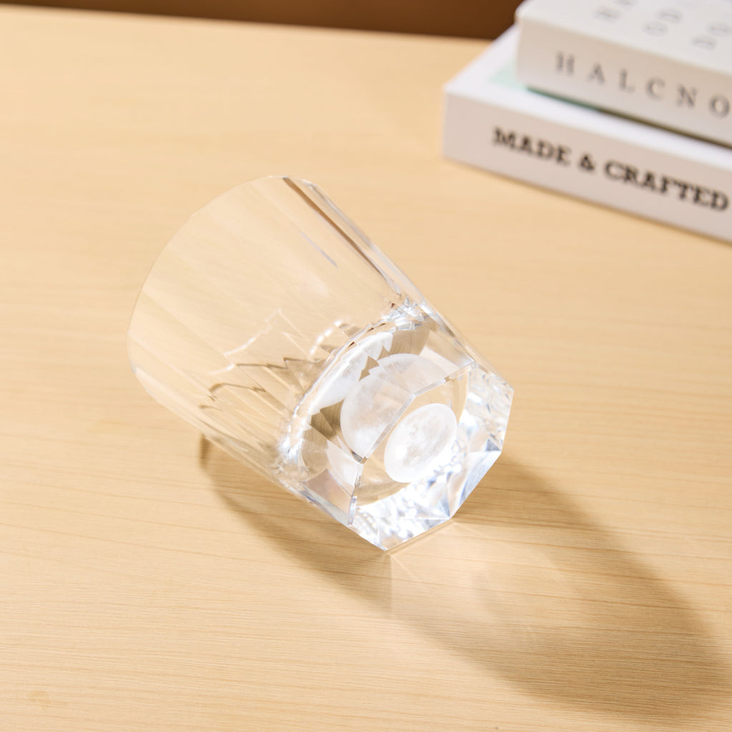 Handcrafted Edo Kiriko Tsukikage whisky glass, Japanese cut crystal tumbler by Viko