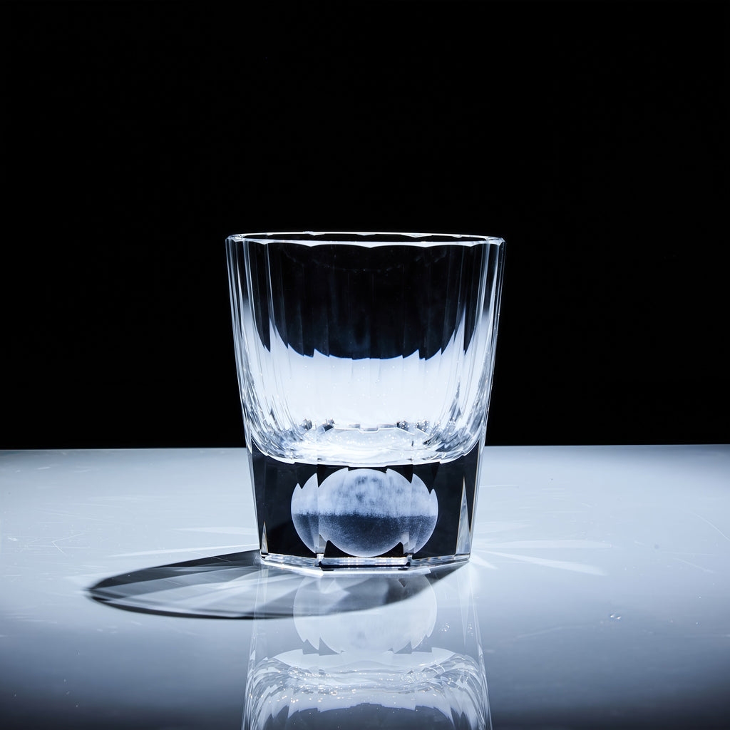 Handcrafted Edo Kiriko Tsukikage whisky glass, Japanese cut crystal tumbler by Viko