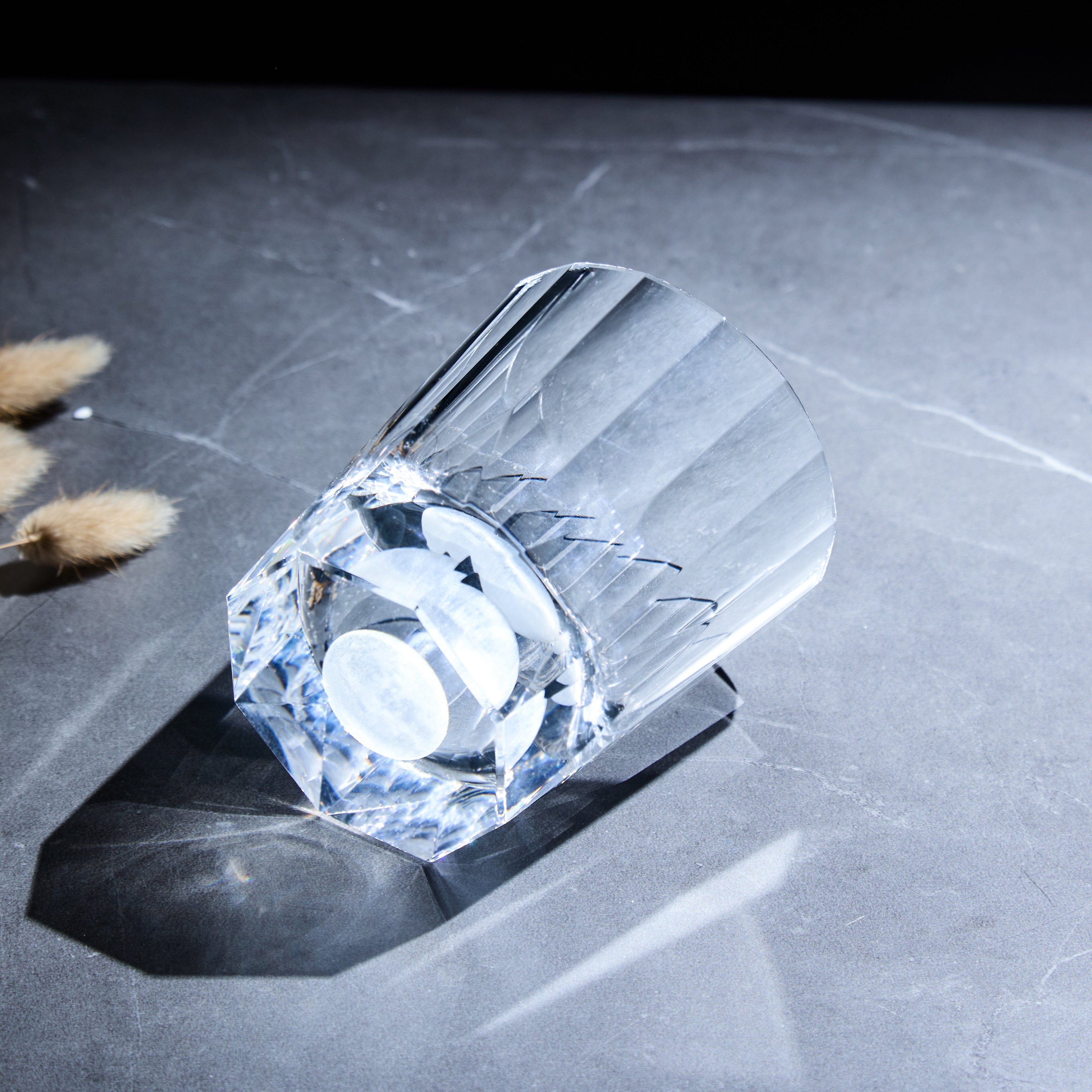 Handcrafted Edo Kiriko Tsukikage whisky glass, Japanese cut crystal tumbler by Viko