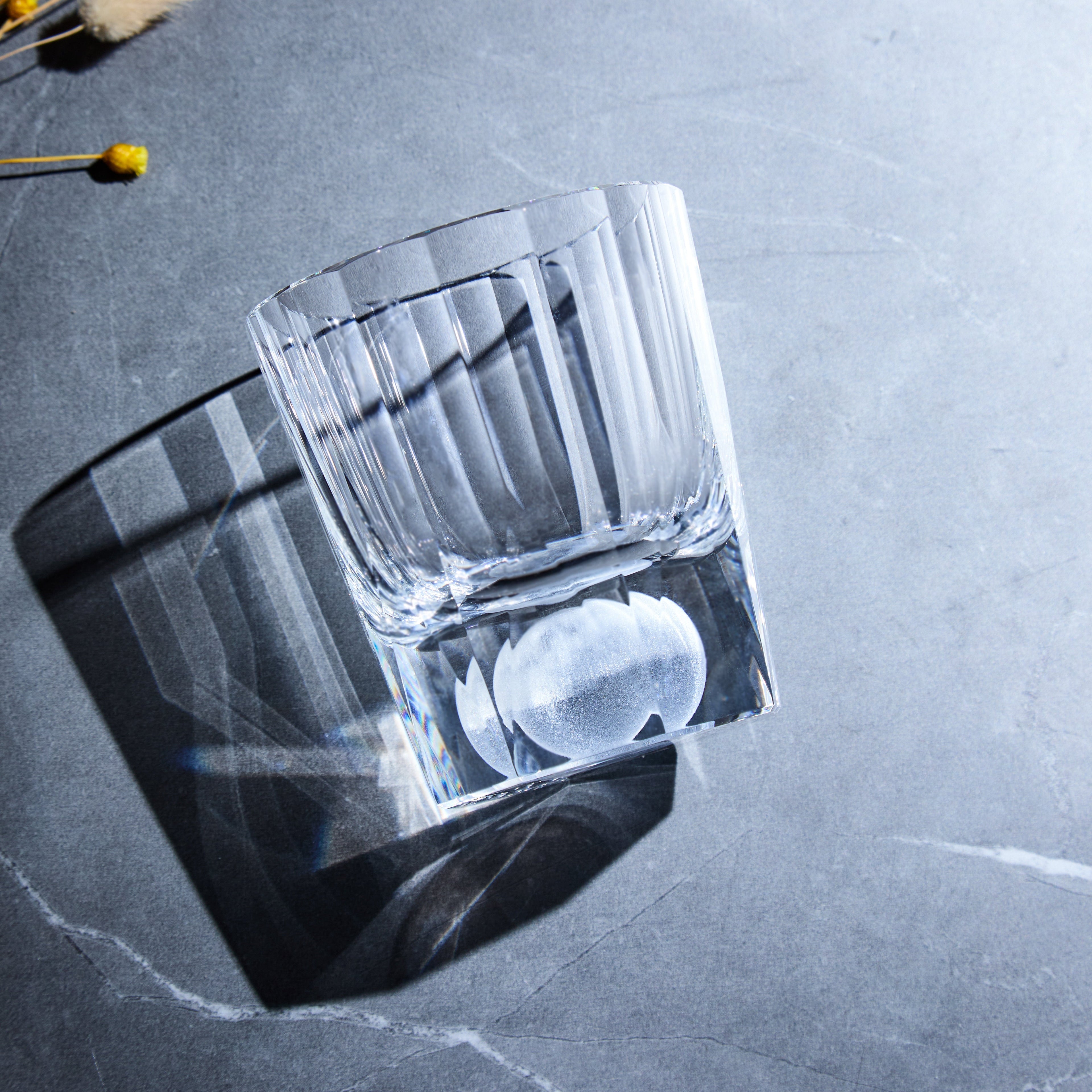 Handcrafted Edo Kiriko Tsukikage whisky glass, Japanese cut crystal tumbler by Viko