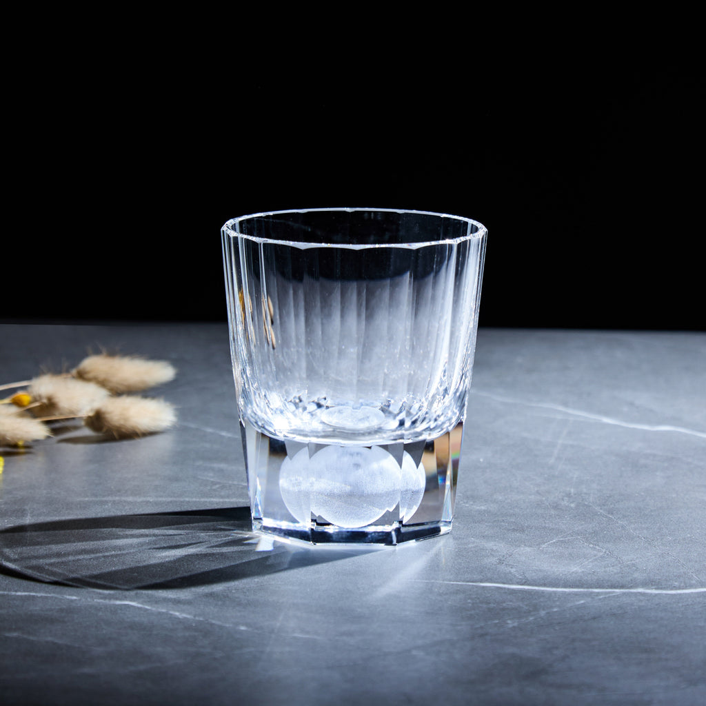 Handcrafted Edo Kiriko Tsukikage whisky glass, Japanese cut crystal tumbler by Viko