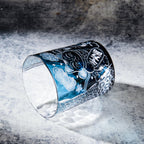 Handcrafted Edo Kiriko Aoi Maneki Neko whisky glass, Japanese cut crystal tumbler by Viko