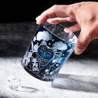 Handcrafted Edo Kiriko Aoi Maneki Neko whisky glass, Japanese cut crystal tumbler by Viko