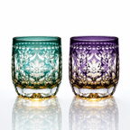 Handcrafted Edo Kiriko Seika Kasane whisky glass, Japanese cut crystal tumbler by Viko