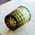 Handcrafted Edo Kiriko Diamond Amber whisky glass, Japanese cut crystal tumbler by Viko