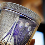 Handcrafted Edo Kiriko Violet Peacock whisky glass, Japanese cut crystal tumbler by Viko