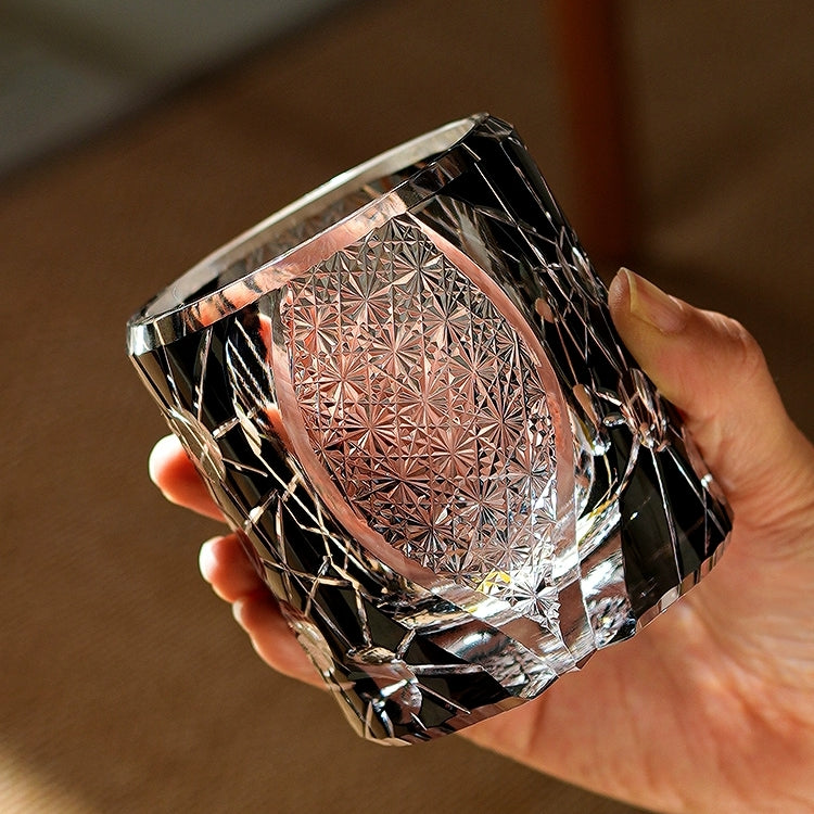 Handcrafted Edo Kiriko Night Jewel whisky glass, Japanese cut crystal tumbler by Viko