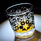 Handcrafted Edo Kiriko Sakura Snow whisky glass, Japanese cut crystal tumbler by Viko