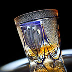 Handcrafted Edo Kiriko Violet Peacock whisky glass, Japanese cut crystal tumbler by Viko