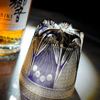 Handcrafted Edo Kiriko Violet Peacock whisky glass, Japanese cut crystal tumbler by Viko