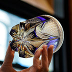 Handcrafted Edo Kiriko Violet Peacock whisky glass, Japanese cut crystal tumbler by Viko