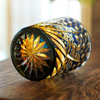 Handcrafted Edo Kiriko Blue Amber whisky glass, Japanese cut crystal tumbler by Viko