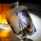 Handcrafted Edo Kiriko Violet Peacock whisky glass, Japanese cut crystal tumbler by Viko