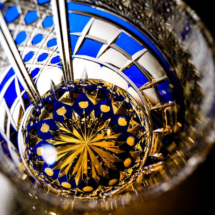 Handcrafted Edo Kiriko Sapphire Motif whisky glass, Japanese cut crystal tumbler by Viko
