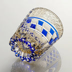 Handcrafted Edo Kiriko Sapphire Motif whisky glass, Japanese cut crystal tumbler by Viko
