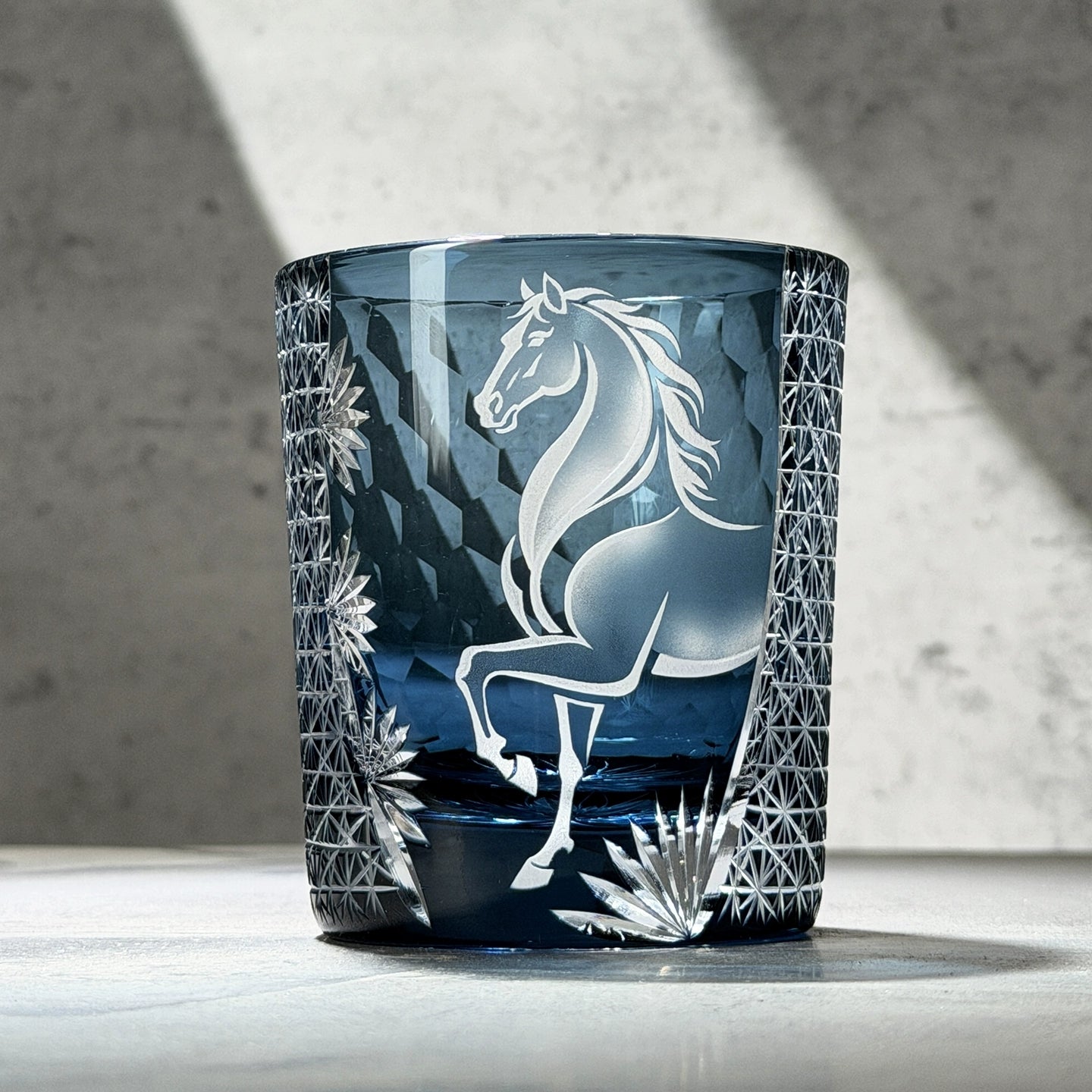 Handcrafted Edo Kiriko Meiba whisky glass, Japanese cut crystal tumbler by Viko