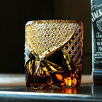 Handcrafted Edo Kiriko Dark Knight whisky glass, Japanese cut crystal tumbler by Viko