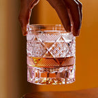 Handcrafted Edo Kiriko Hexagonal Chrysanthemum whisky glass, Japanese cut crystal tumbler by Viko