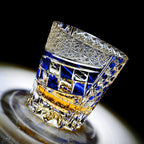 Handcrafted Edo Kiriko Sapphire Motif whisky glass, Japanese cut crystal tumbler by Viko