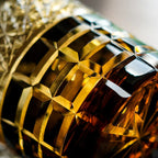 Handcrafted Edo Kiriko Diamond Amber whisky glass, Japanese cut crystal tumbler by Viko