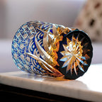 Handcrafted Edo Kiriko Blue Amber whisky glass, Japanese cut crystal tumbler by Viko
