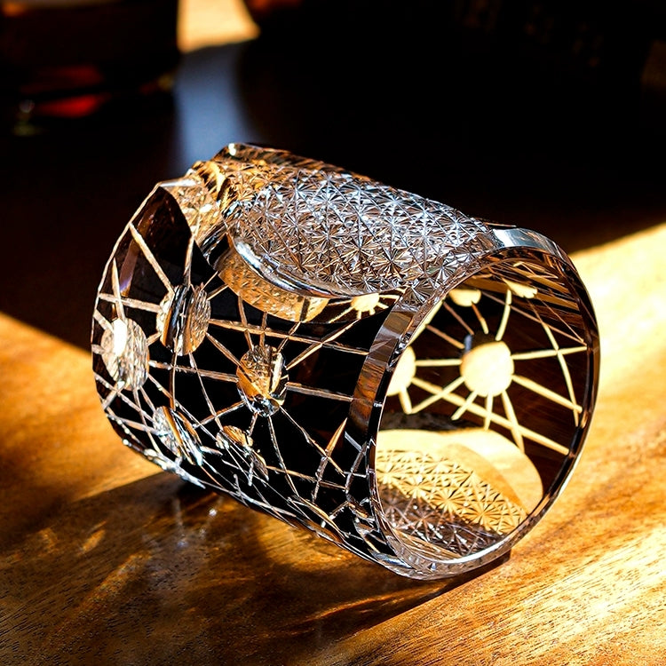 Handcrafted Edo Kiriko Night Jewel whisky glass, Japanese cut crystal tumbler by Viko