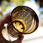 Handcrafted Edo Kiriko Crane Feather whisky glass, Japanese cut crystal tumbler by Viko