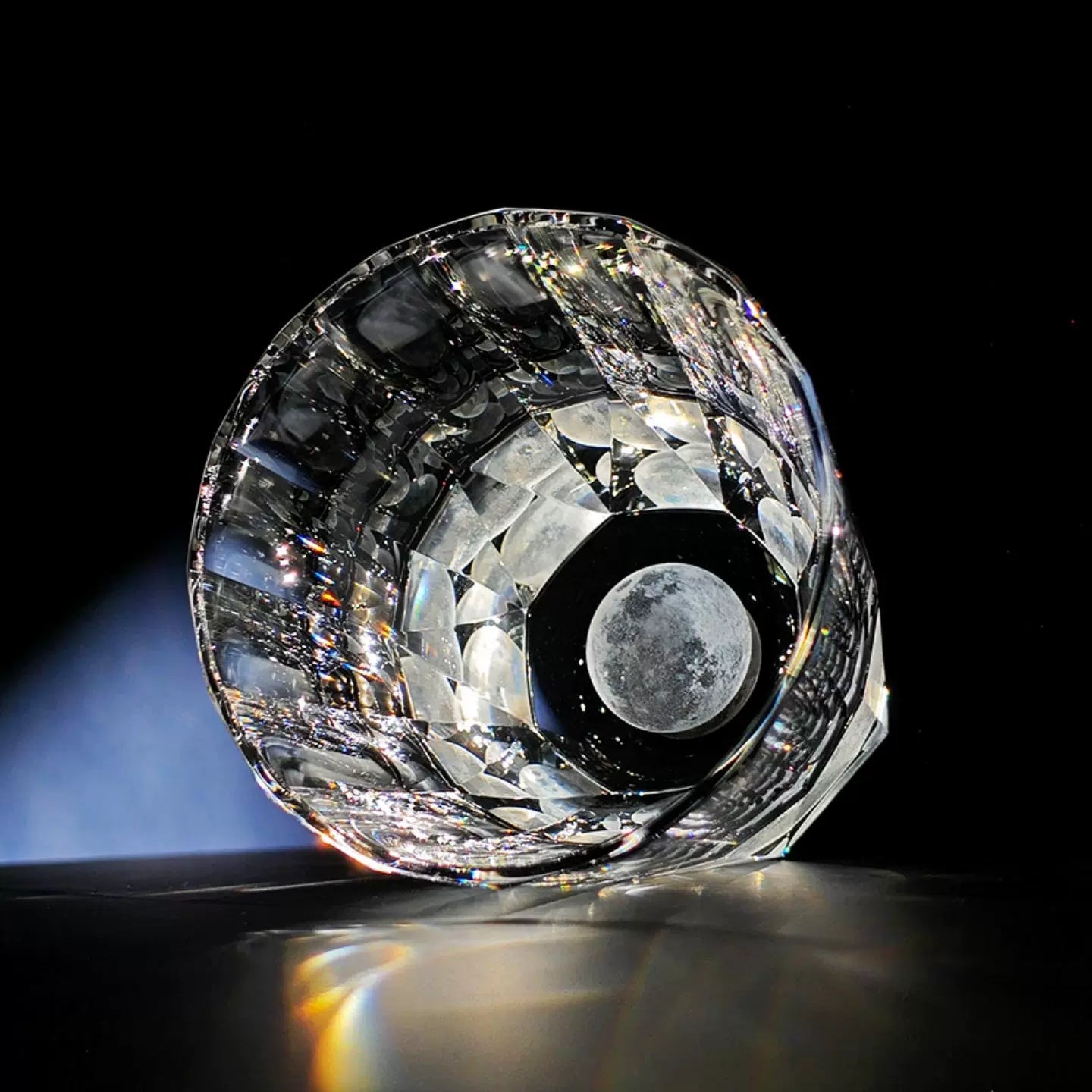 Handcrafted Edo Kiriko Tsukikage whisky glass, Japanese cut crystal tumbler by Viko