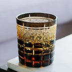 Handcrafted Edo Kiriko Diamond Amber whisky glass, Japanese cut crystal tumbler by Viko