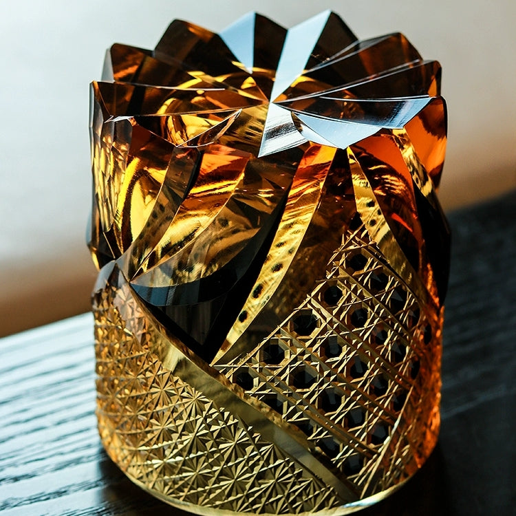 Handcrafted Edo Kiriko Dark Knight whisky glass, Japanese cut crystal tumbler by Viko