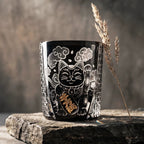 Handcrafted Edo Kiriko Kuro Kin Maneki Neko whisky glass, Japanese cut crystal tumbler by Viko
