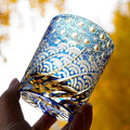 Handcrafted Edo Kiriko Blue Amber whisky glass, Japanese cut crystal tumbler by Viko