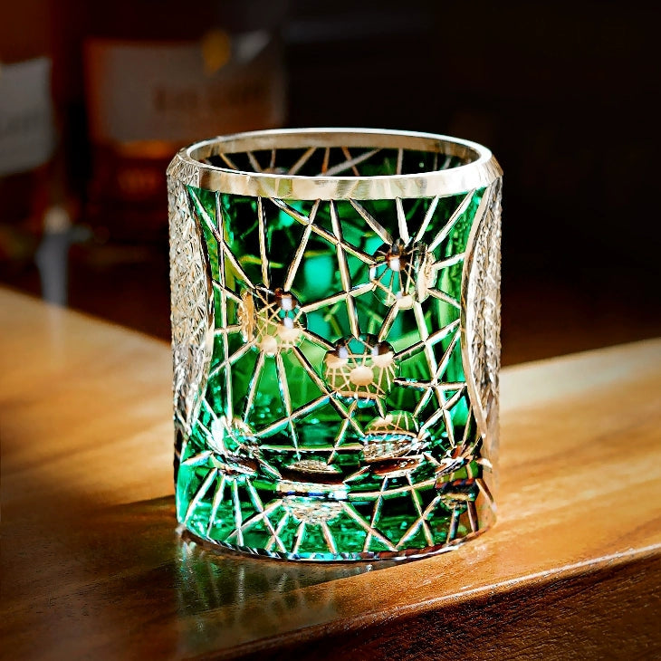 Handcrafted Edo Kiriko Night Jewel whisky glass, Japanese cut crystal tumbler by Viko