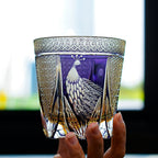 Handcrafted Edo Kiriko Violet Peacock whisky glass, Japanese cut crystal tumbler by Viko