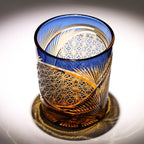 Handcrafted Edo Kiriko Crane Feather whisky glass, Japanese cut crystal tumbler by Viko