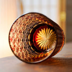 Handcrafted Edo Kiriko Amber Star Chrysanthemum whisky glass, Japanese cut crystal tumbler by Viko