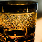 Handcrafted Edo Kiriko Diamond Amber whisky glass, Japanese cut crystal tumbler by Viko