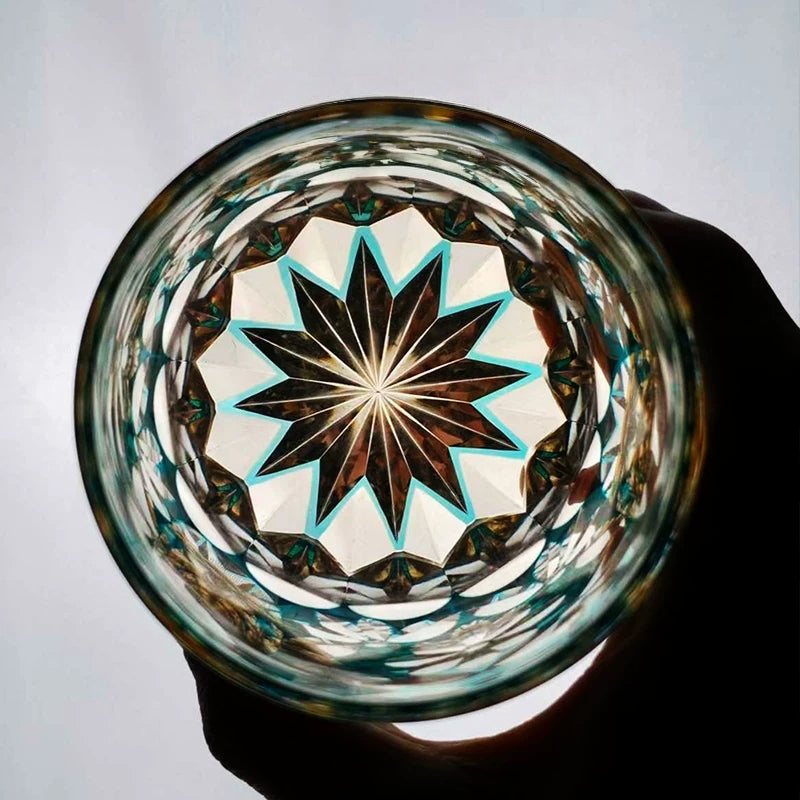Handcrafted Edo Kiriko Seika Kasane whisky glass, Japanese cut crystal tumbler by Viko