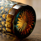 Handcrafted Edo Kiriko Amber Star Chrysanthemum whisky glass, Japanese cut crystal tumbler by Viko