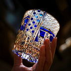 Handcrafted Edo Kiriko Sapphire Motif whisky glass, Japanese cut crystal tumbler by Viko