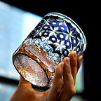 Handcrafted Edo Kiriko Sakura Snow whisky glass, Japanese cut crystal tumbler by Viko