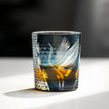 Handcrafted Edo Kiriko Soaring Crane whisky glass, Japanese cut crystal tumbler by Viko