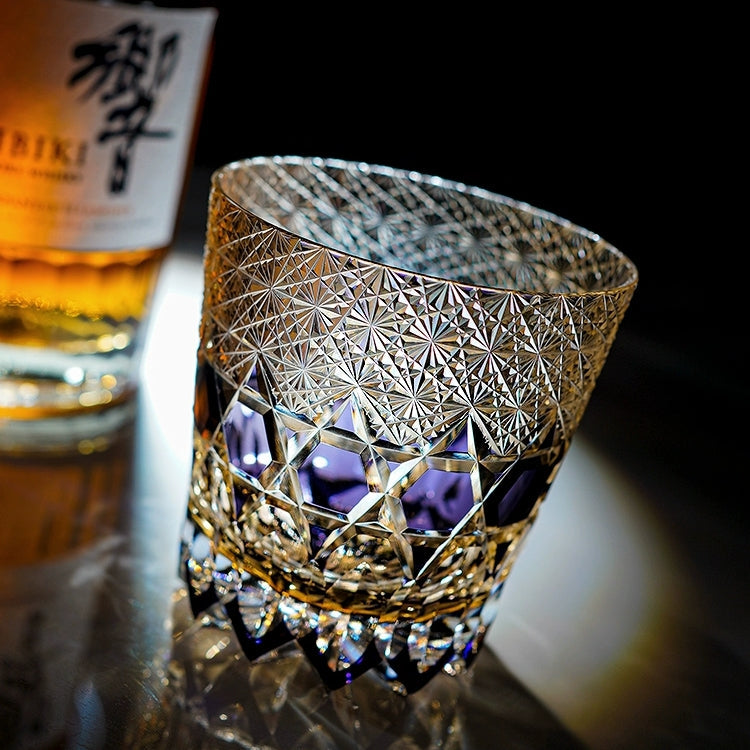 Handcrafted Edo Kiriko Fluorite whisky glass, Japanese cut crystal tumbler by Viko