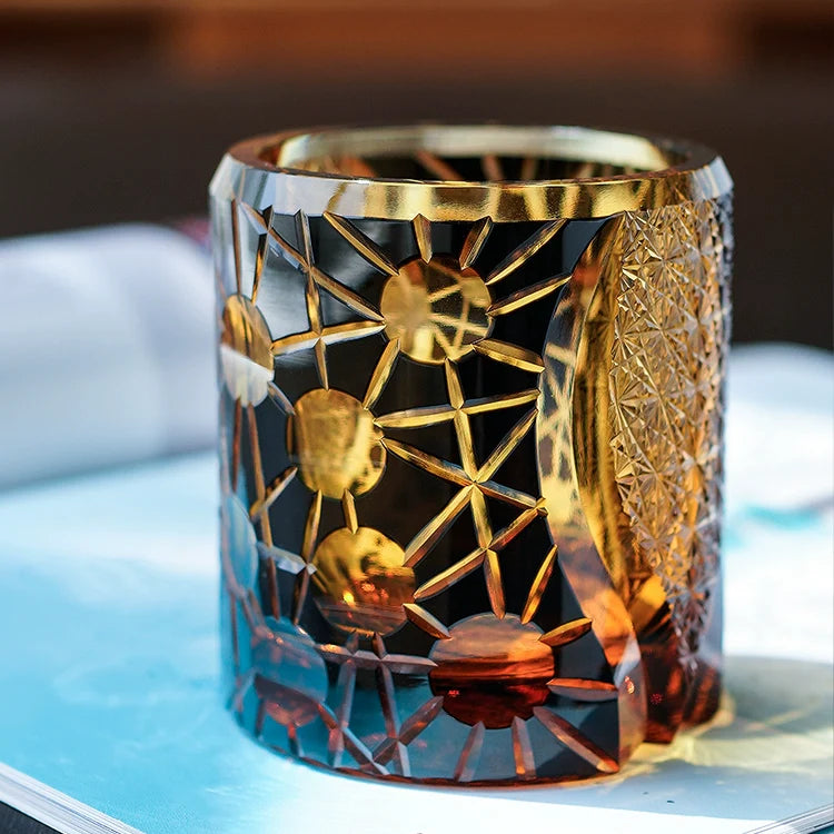 Handcrafted Edo Kiriko Night Jewel whisky glass, Japanese cut crystal tumbler by Viko