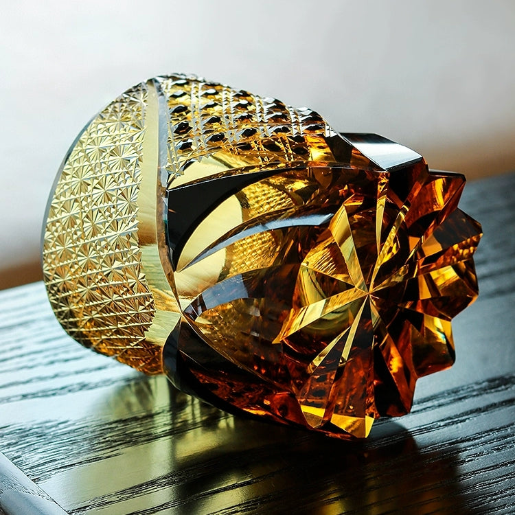 Handcrafted Edo Kiriko Dark Knight whisky glass, Japanese cut crystal tumbler by Viko