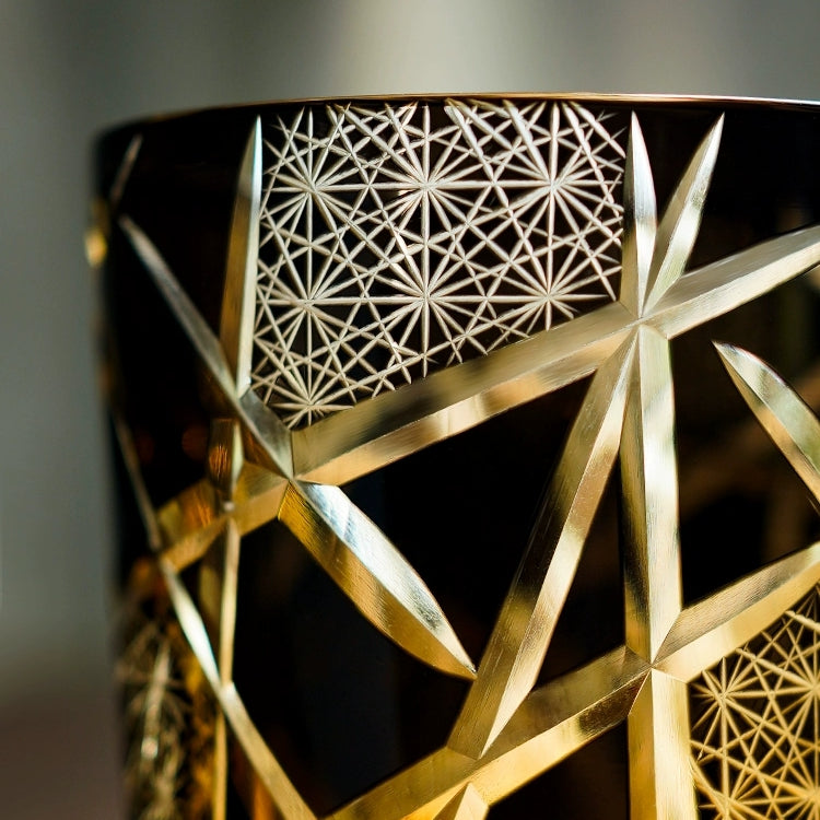 Handcrafted Edo Kiriko Crane Lightning whisky glass, Japanese cut crystal tumbler by Viko