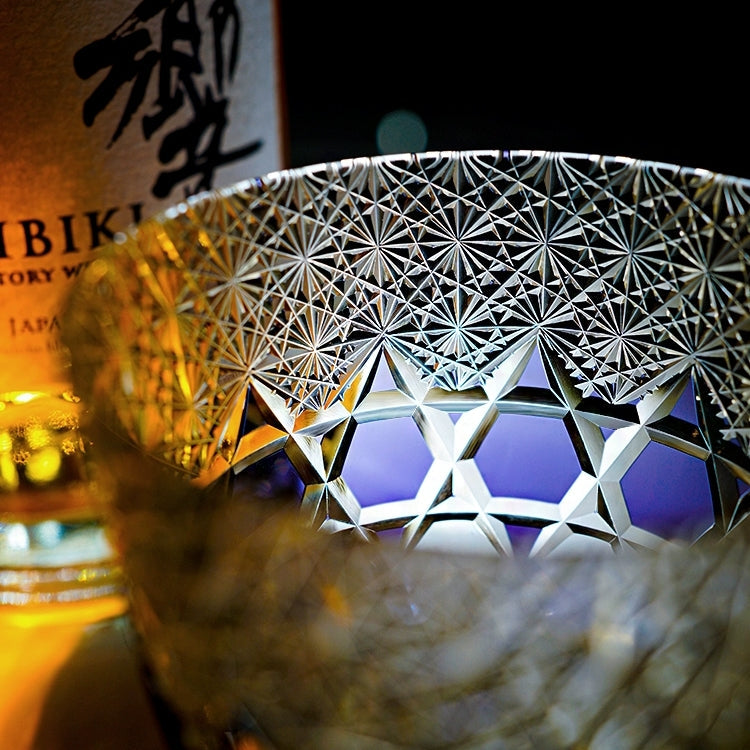 Handcrafted Edo Kiriko Fluorite whisky glass, Japanese cut crystal tumbler by Viko