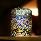 Handcrafted Edo Kiriko Blue Amber whisky glass, Japanese cut crystal tumbler by Viko