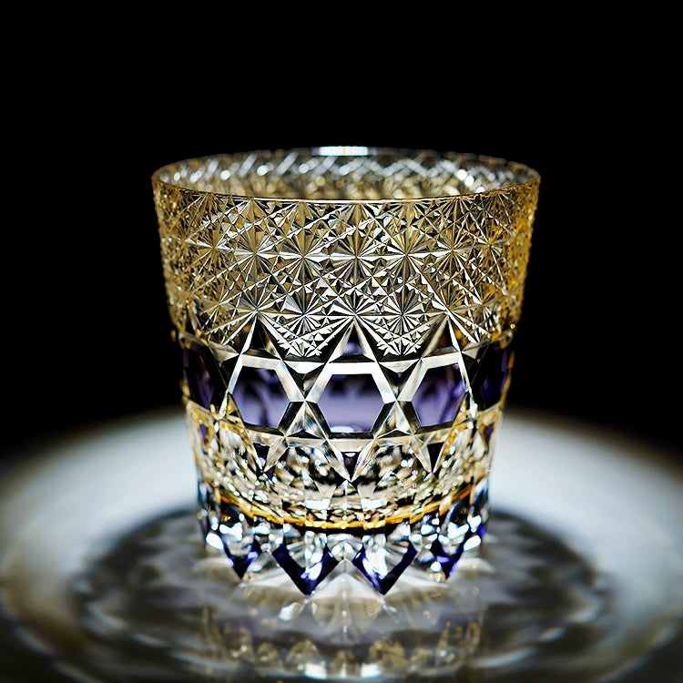 Handcrafted Edo Kiriko Fluorite whisky glass, Japanese cut crystal tumbler by Viko